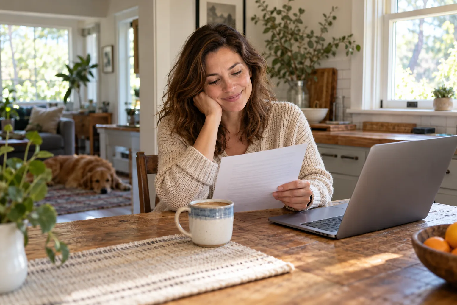 Homeowner reviewing a written HVAC quote at a kitchen table in the Cahokia Heights area